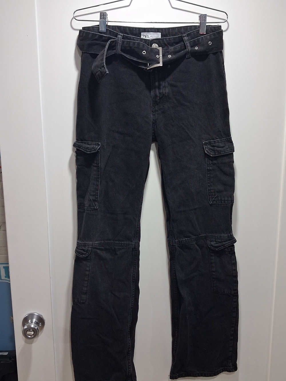 Zara Black Denim Belted Jeans 4/6